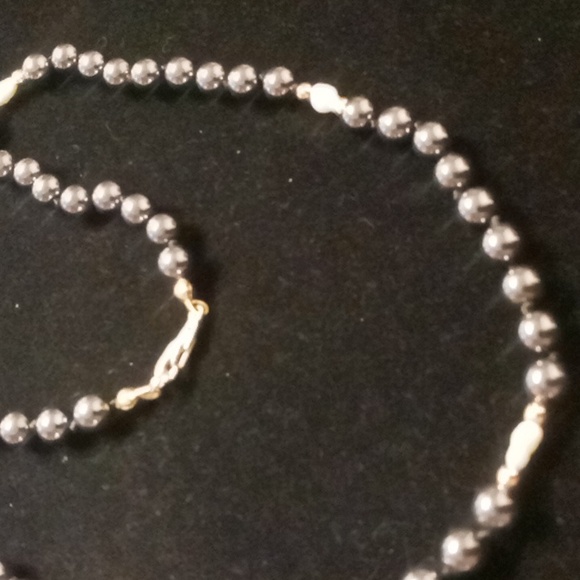 Vintage hermitite & fresh water pearl necklace silk  string & knotted 18 inches - Picture 2 of 6